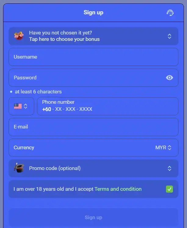 Enter Username, Email or Malaysian Phone Number